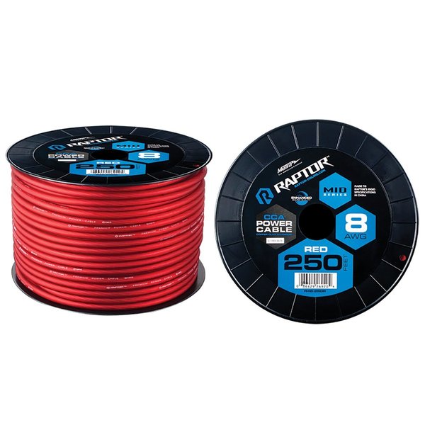 Raptor 8 AWG/250' POWER CABLE, RED CCA R4R8250